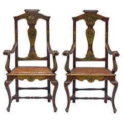 Venetian Hand Painted & Caned Rococo Armchairs; a pair