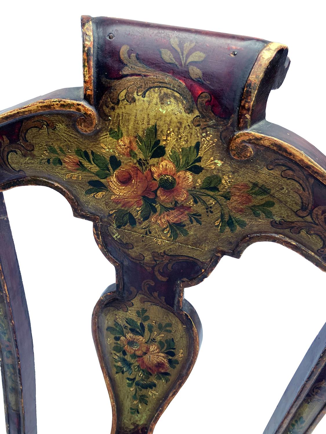 Venetian Hand Painted & Caned Rococo Side Chairs; a pair 2