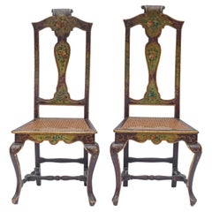 Venetian Hand Painted & Caned Rococo Side Chairs; a pair