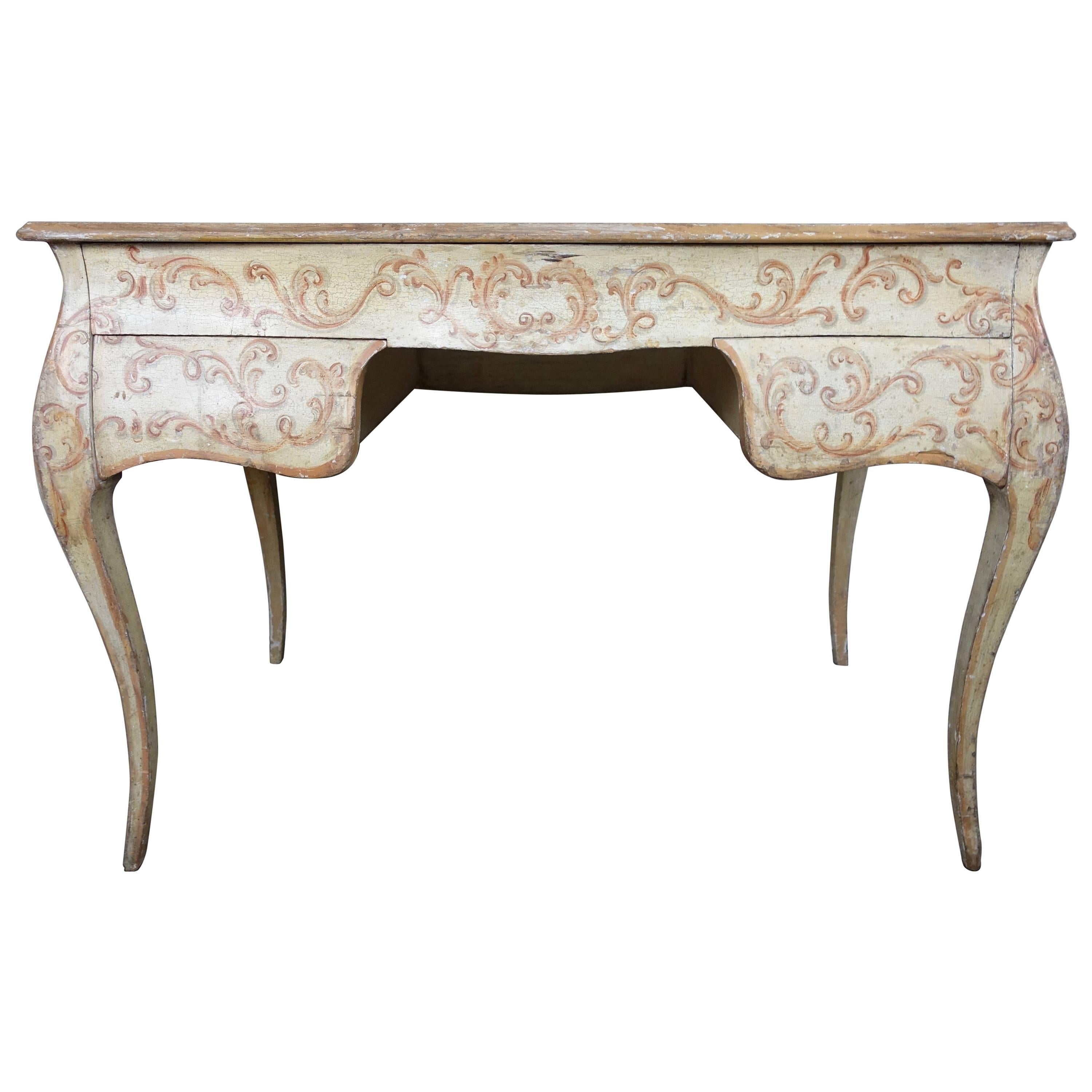 Italian Venetian Serpentine Shaped Desk With Interior Chair For