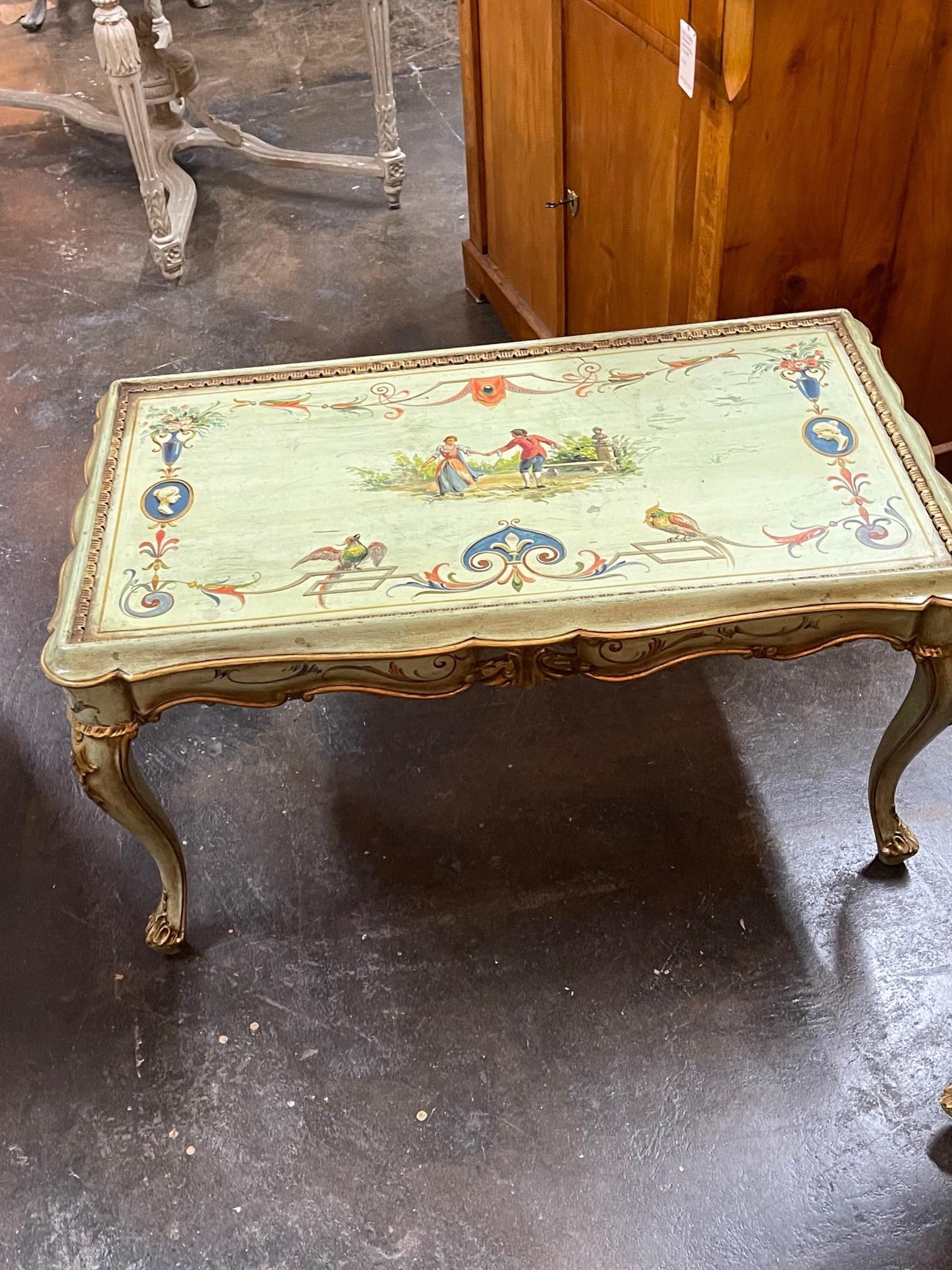 Italian Venetian Hand Painted Low Tables with Classical Scenes