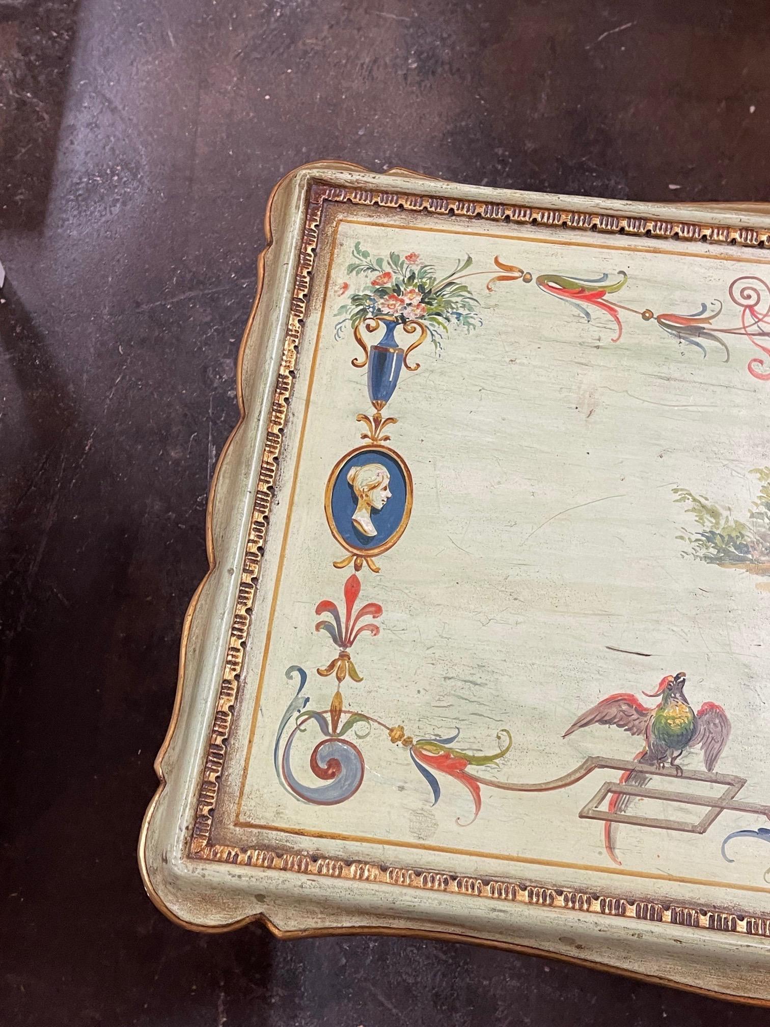 Wood Venetian Hand Painted Low Tables with Classical Scenes