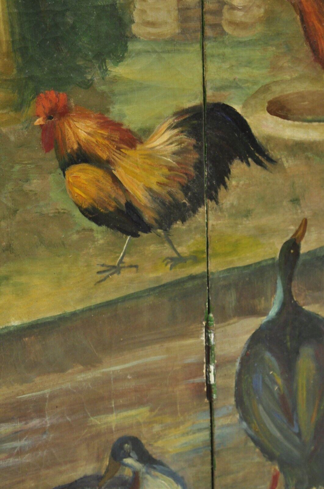 Écran vénitien peint à la main sur toile 4 sections paon oiseau en vente 4