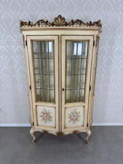 Venetian Hand-Painted Vitrine Cabinet, Louis XV Style Floral Display
