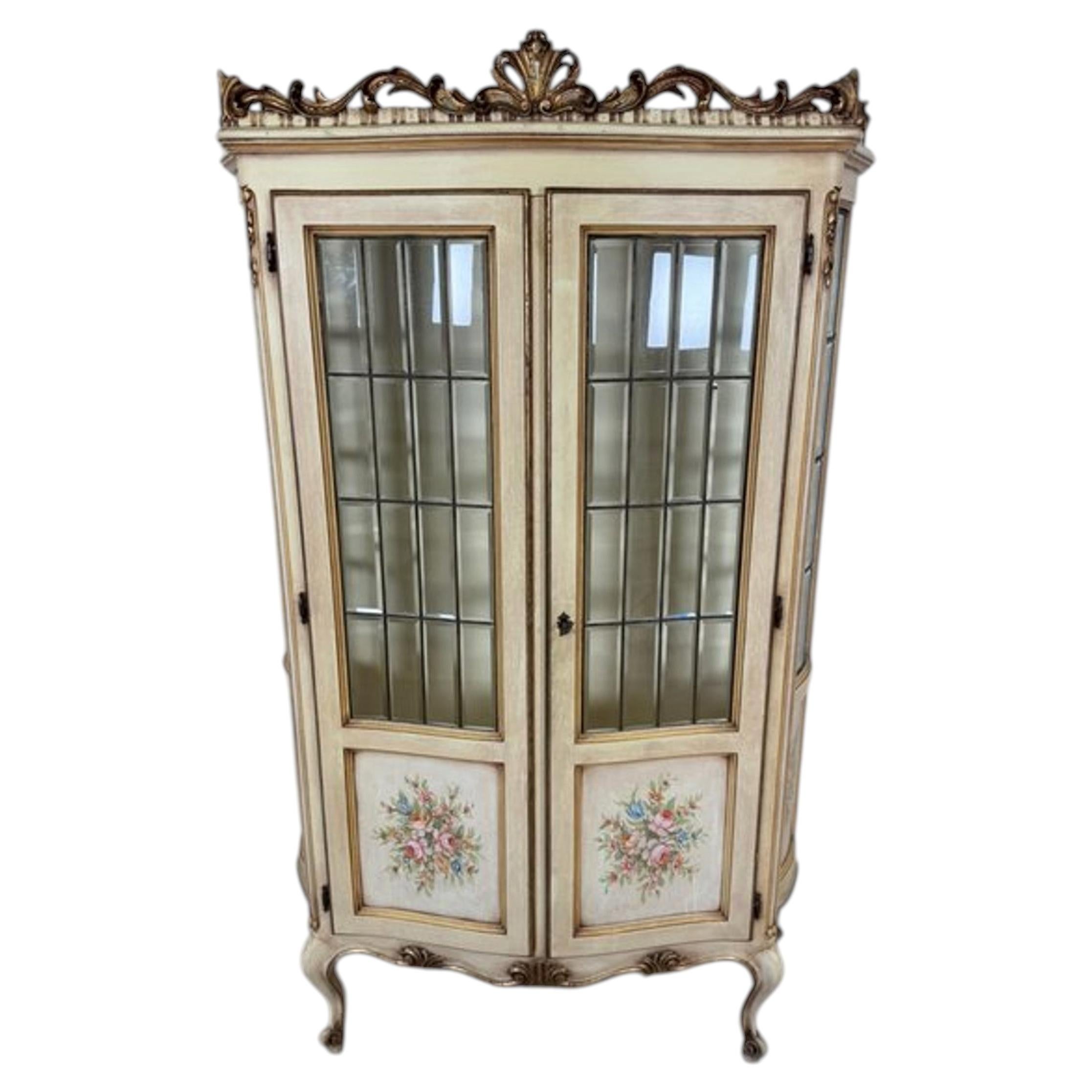 Venetian Hand-Painted Vitrine Cabinet, Louis XV Style Floral Display
