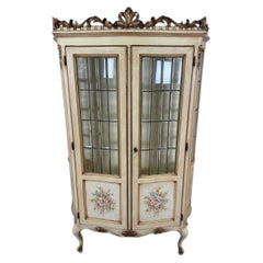 Venetian Hand-Painted Vitrine Cabinet, Louis XV Style Floral Display