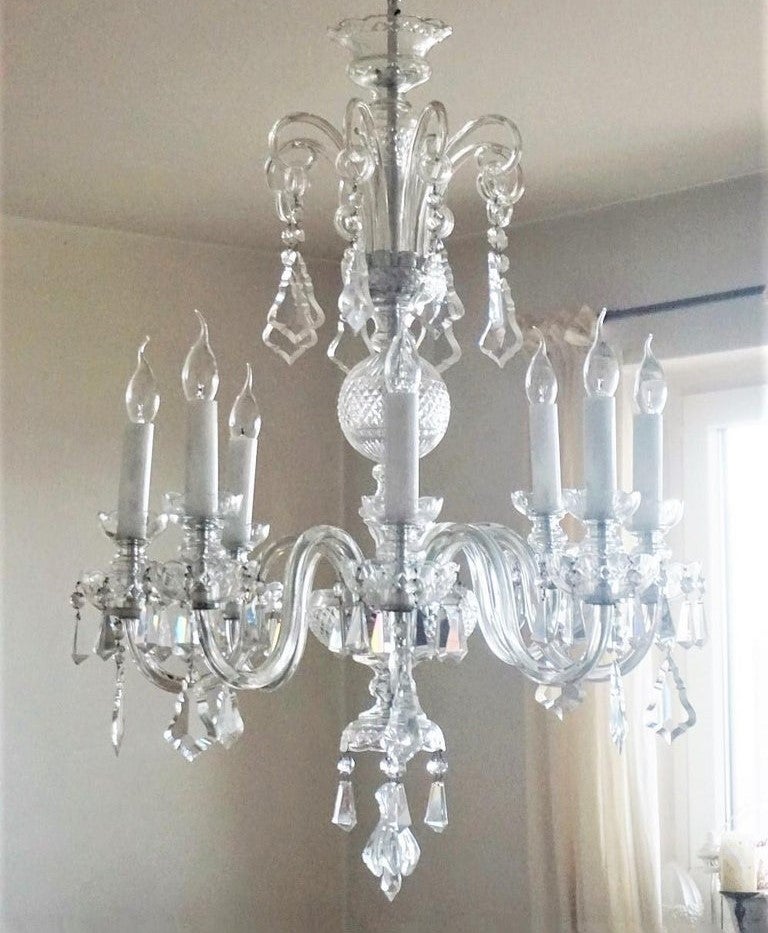 Murano Glass Crystal Eight-Light Chandelier, Italy, 1910-1920 For Sale