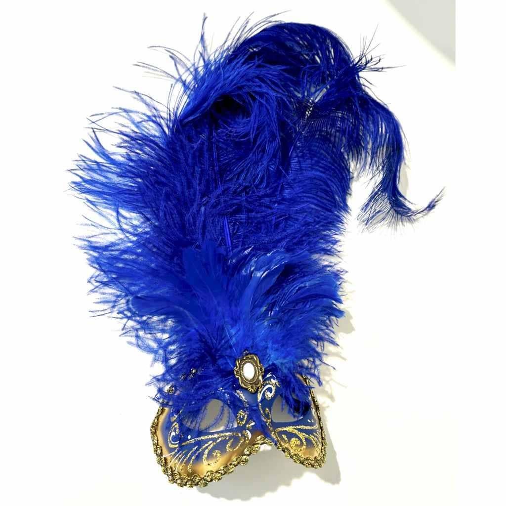 Italian Venetian Handmade Red, Blue or Fuchsia Small Carnival Masks with Feathers