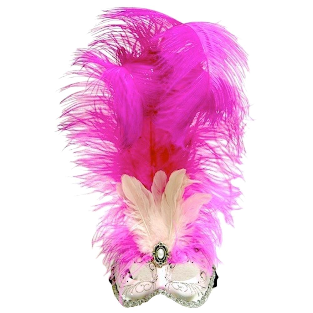 Venetian Handmade Red, Blue or Fuchsia Small Carnival Masks with Feathers