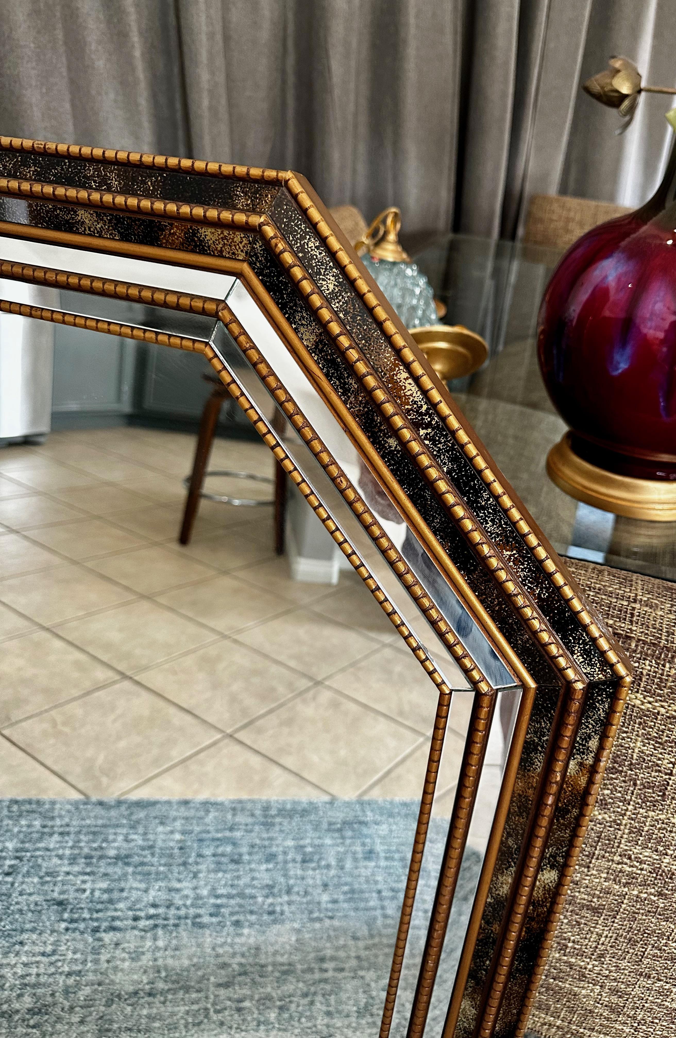Venetian Hexagon Giltwood Gold Vain Wall Mirror For Sale 4