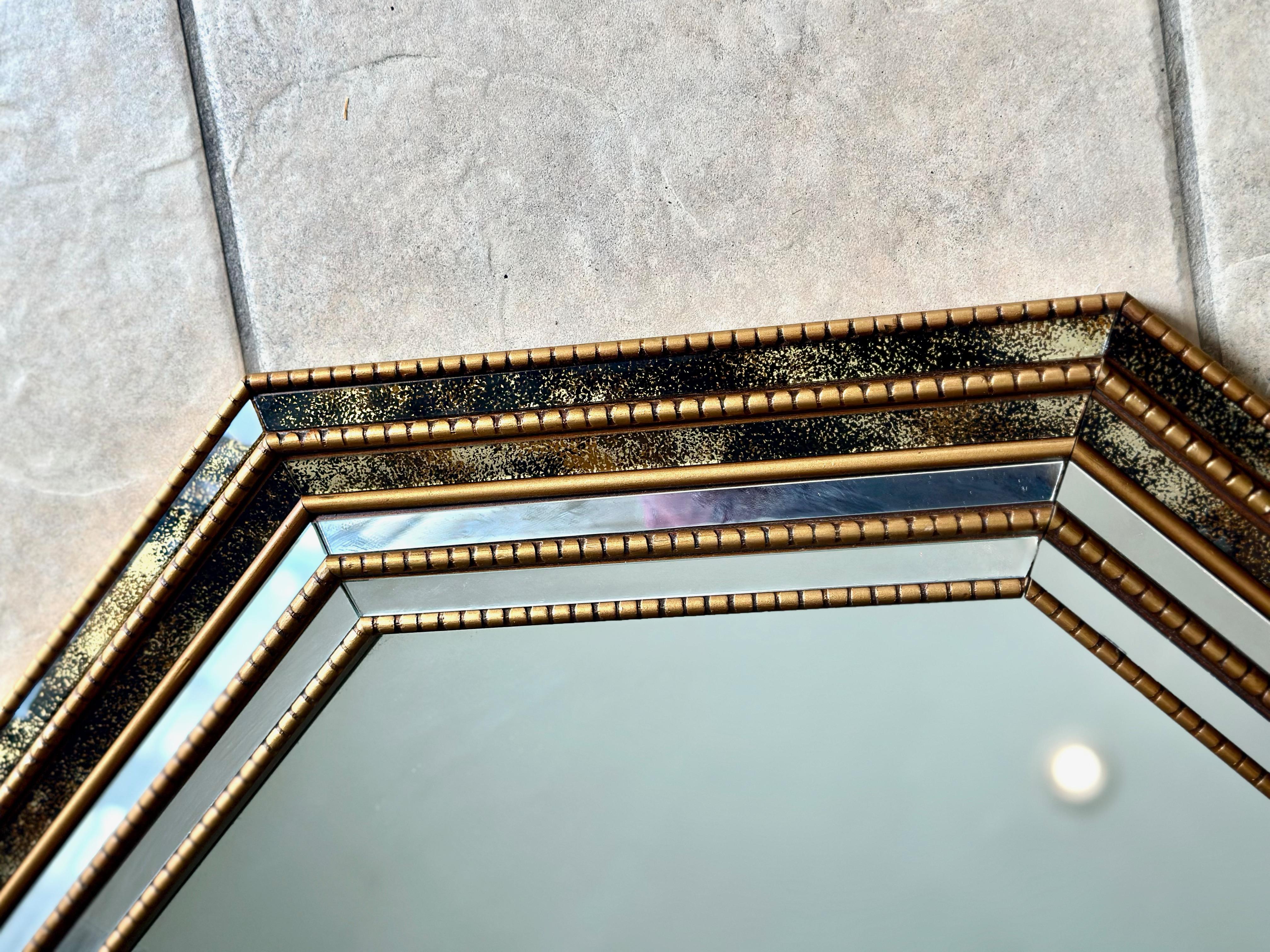 Venetian Hexagon Giltwood Gold Vain Wall Mirror For Sale 5