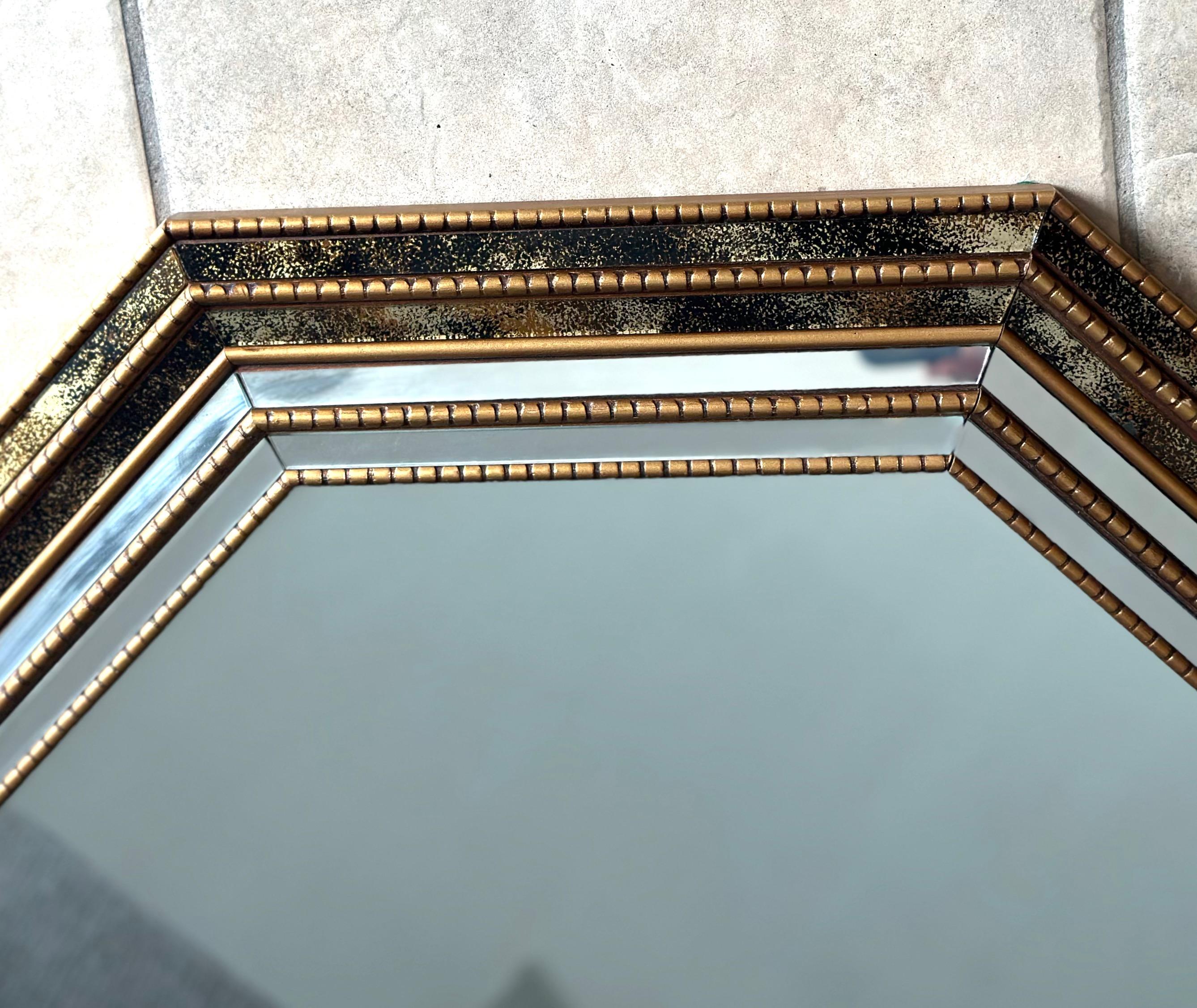 Venetian Hexagon Giltwood Gold Vain Wall Mirror For Sale 1