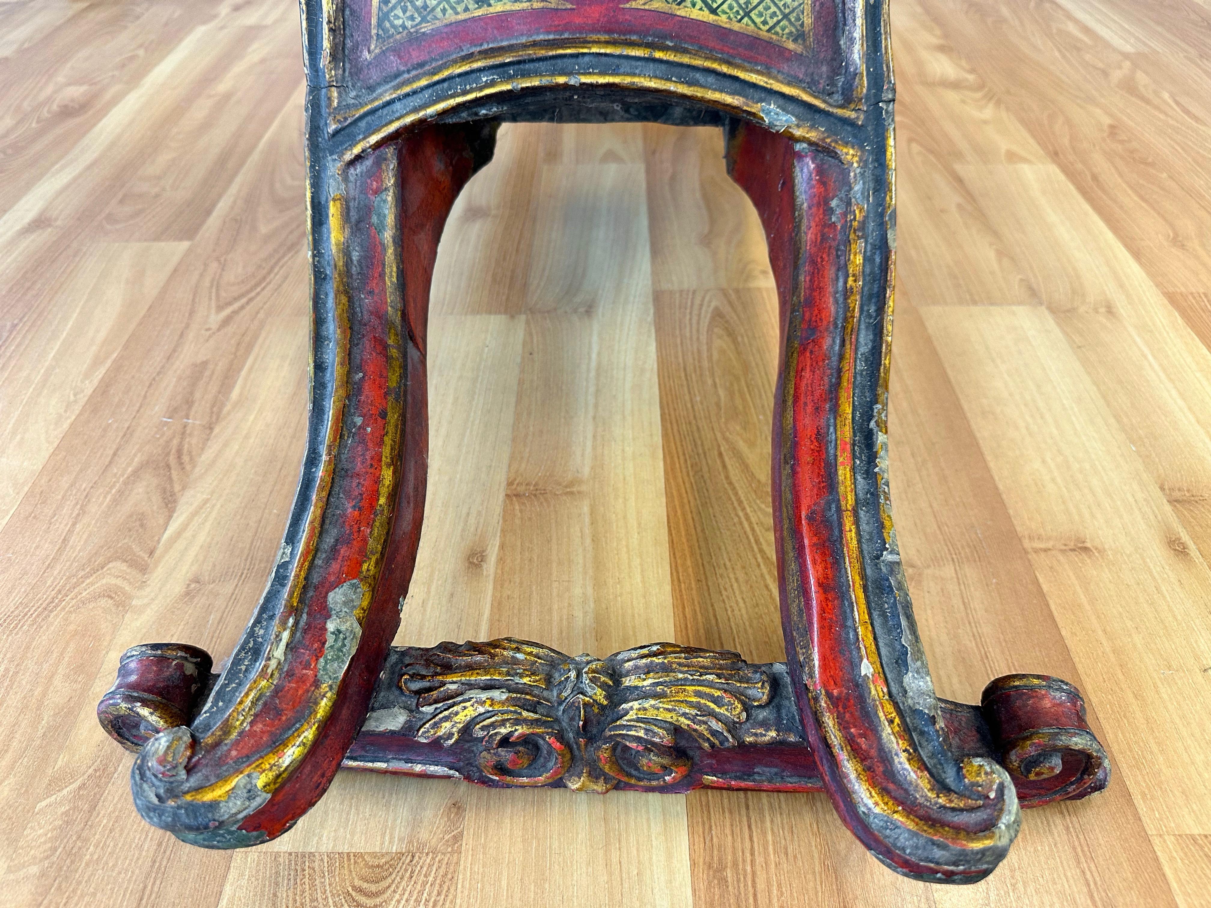 Venetian Illustrated, Polychrome, Gilt, and Leather Gondola Chair, c. 1820 For Sale 10