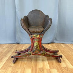 Venetian Illustrated, Polychrome, Gilt, and Leather Gondola Chair, c. 1820