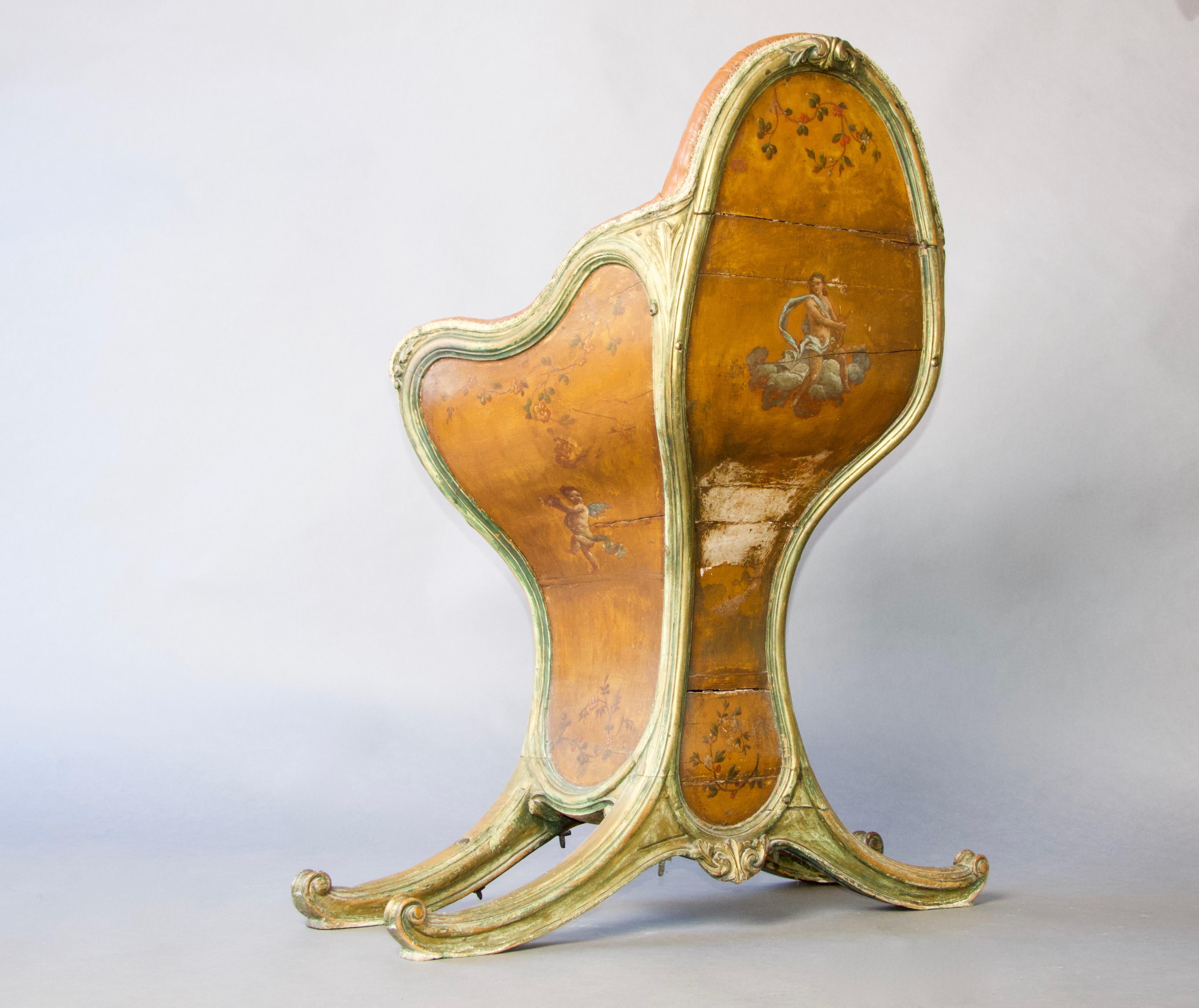 Illustré vénitien, polychrome, bois et  Chaise Gondole en cuir en vente 8