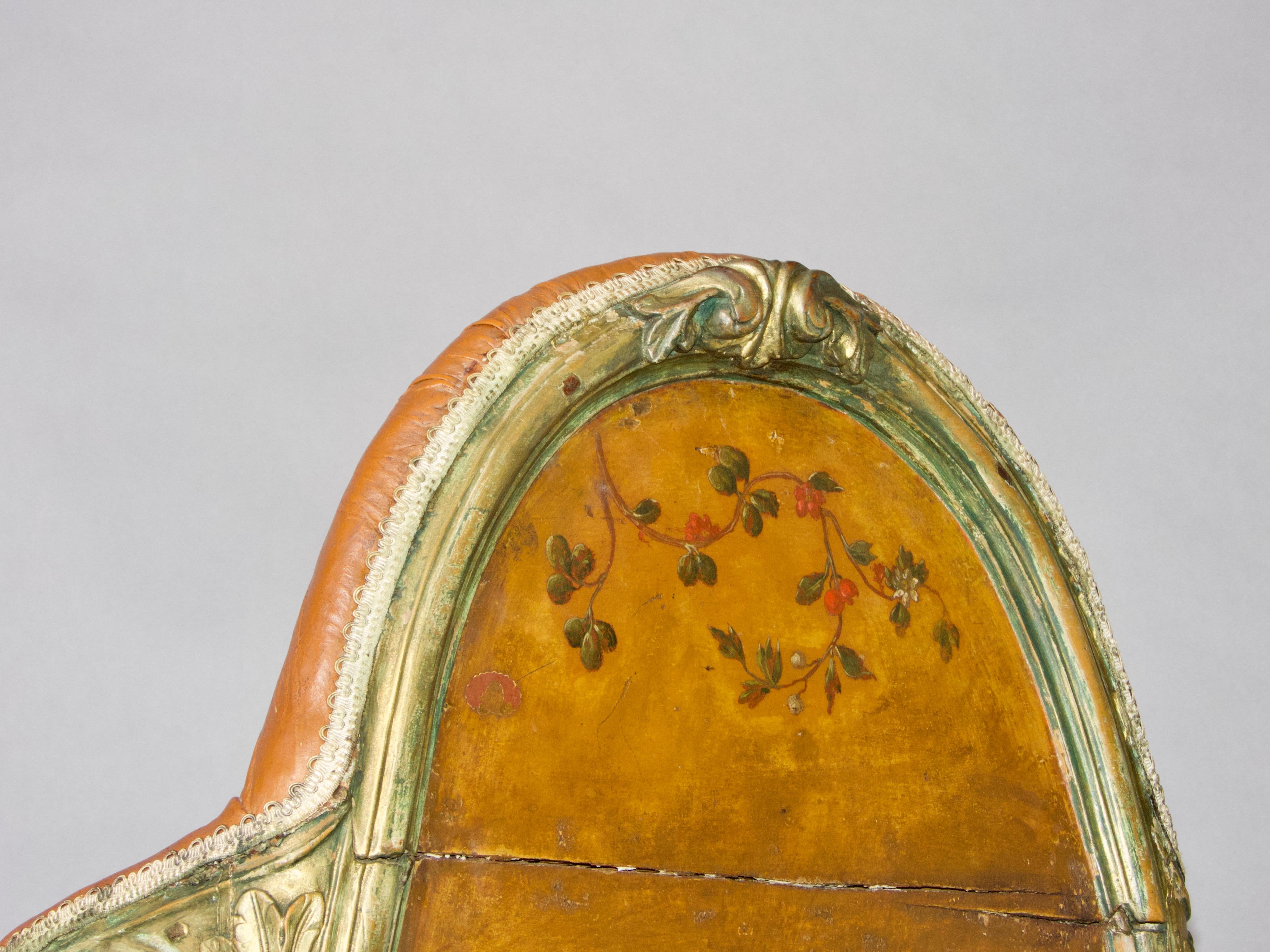 Illustré vénitien, polychrome, bois et  Chaise Gondole en cuir en vente 9