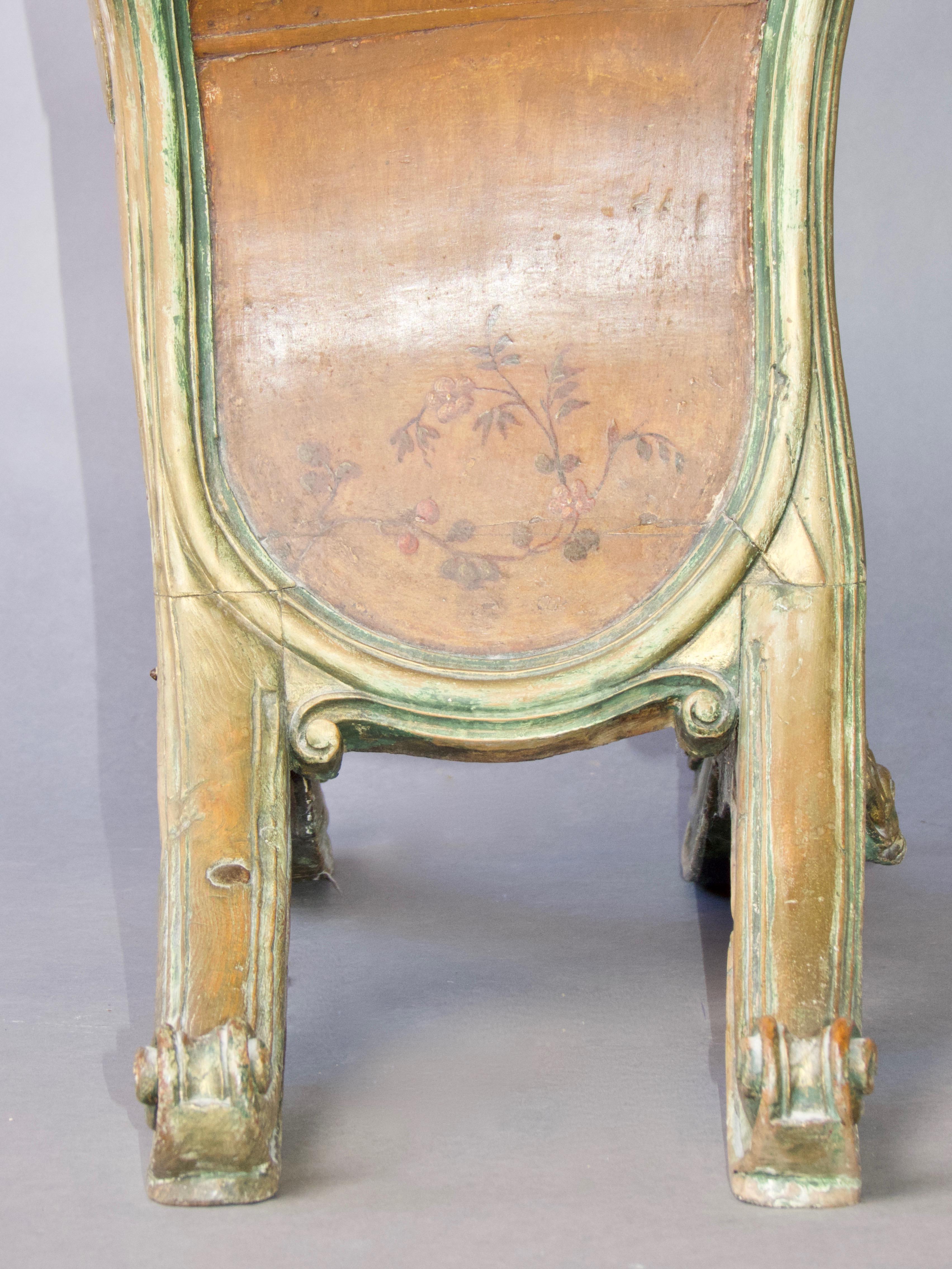 Illustré vénitien, polychrome, bois et  Chaise Gondole en cuir en vente 13