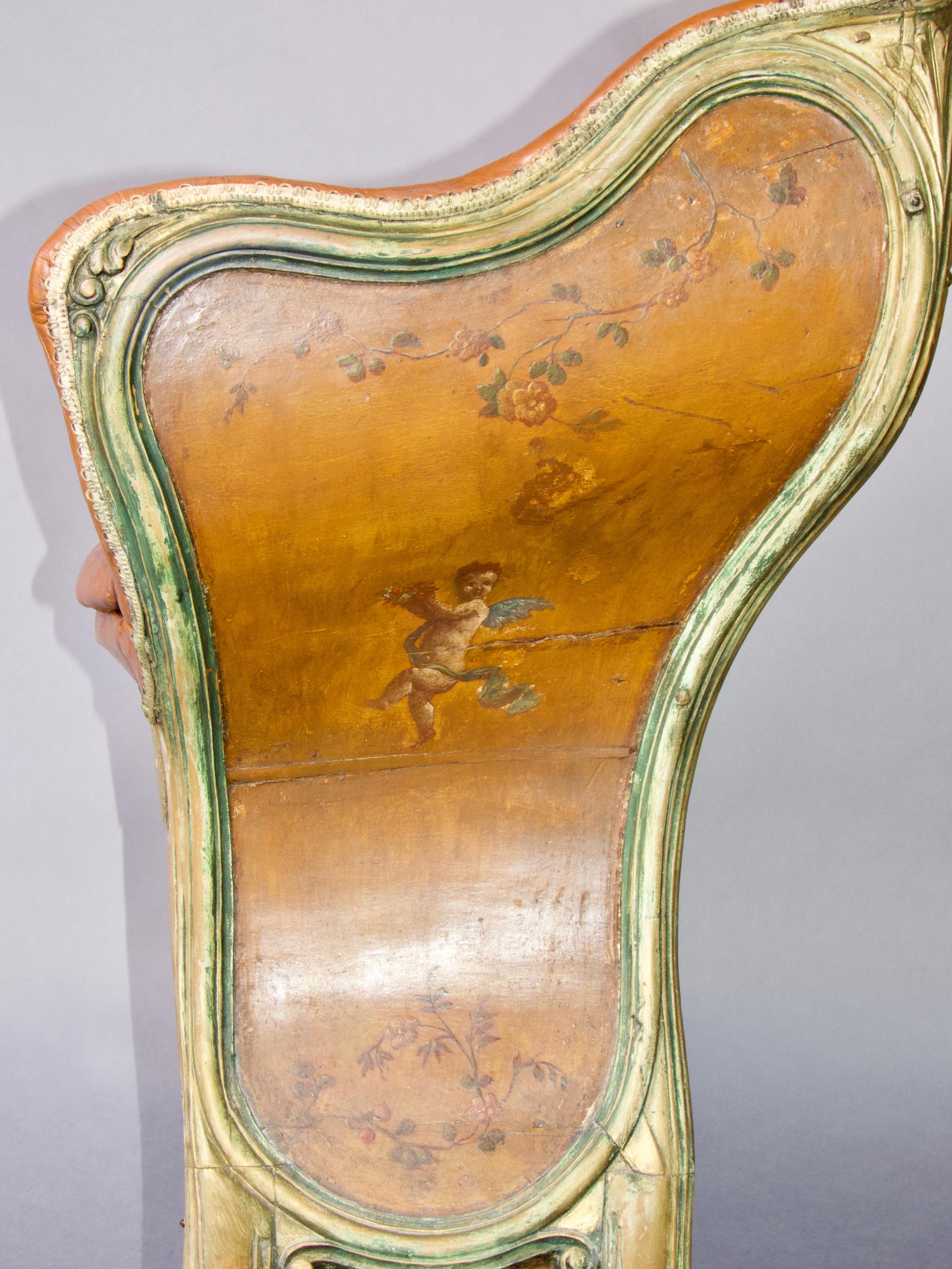 Illustré vénitien, polychrome, bois et  Chaise Gondole en cuir en vente 3