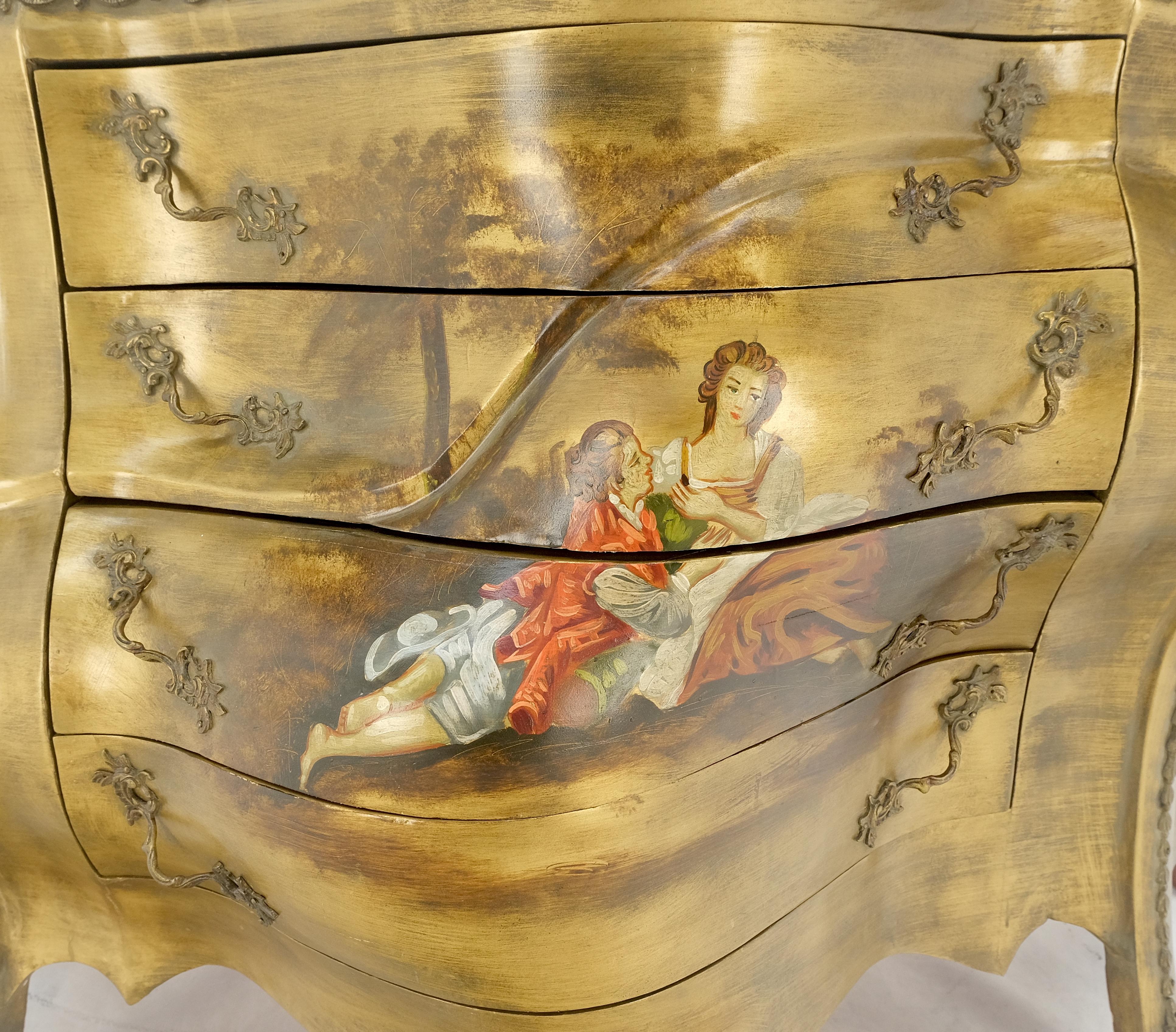 Neorinascimentale Comò a 3 cassetti con piano in marmo dipinto in stile bombe veneziane MINT! in vendita