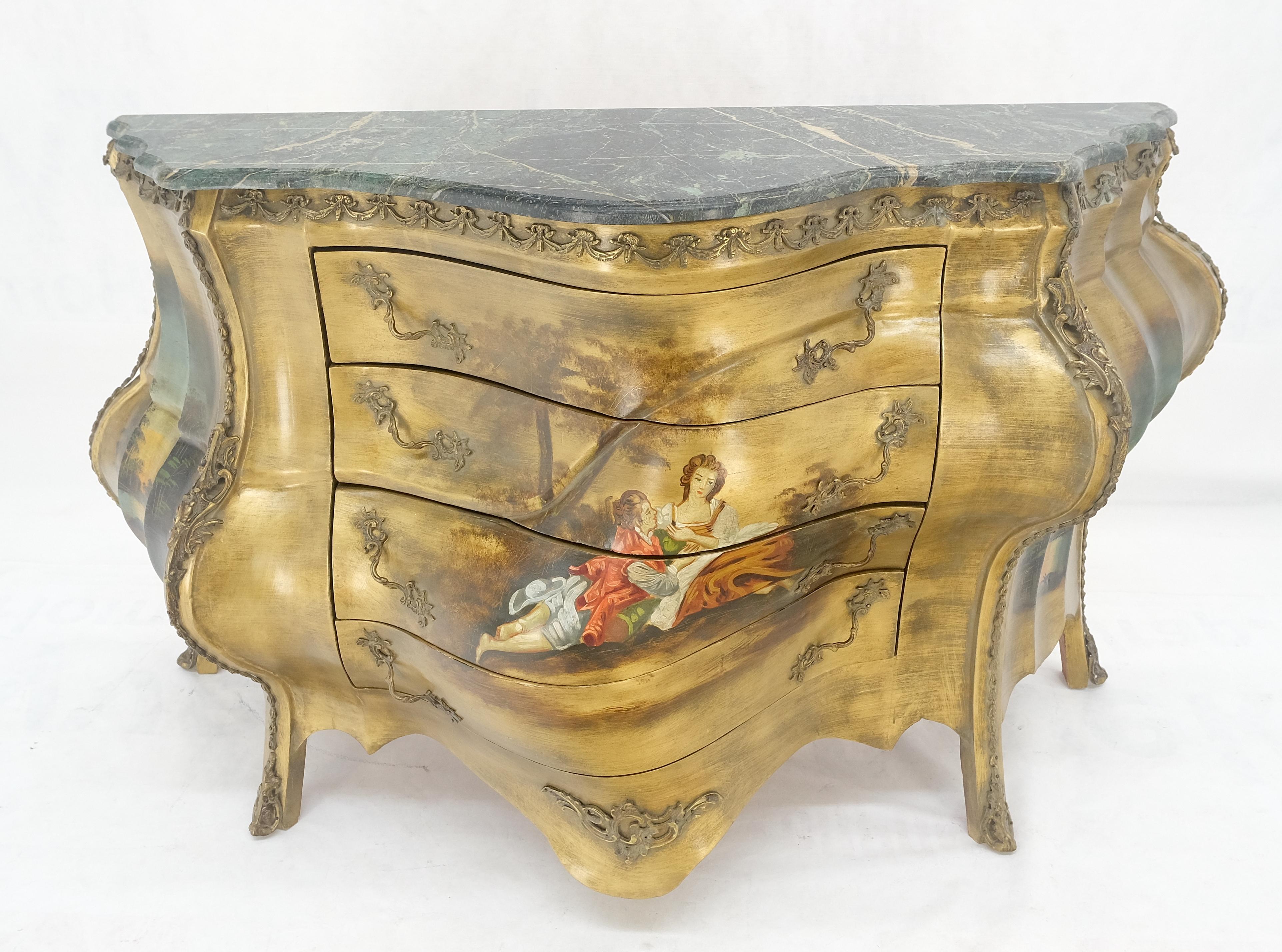 Dipinto Comò a 3 cassetti con piano in marmo dipinto in stile bombe veneziane MINT! in vendita