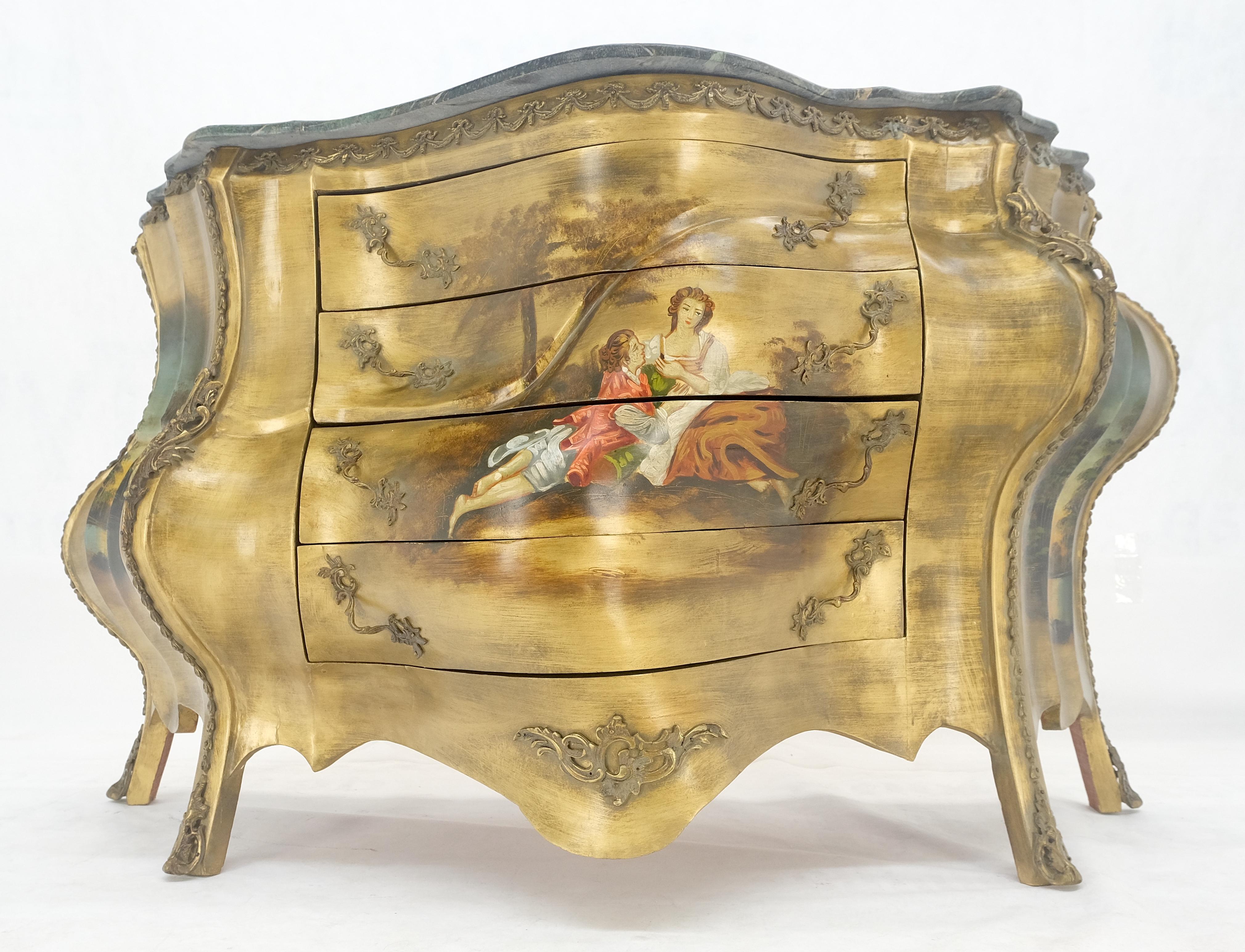 Ottone Comò a 3 cassetti con piano in marmo dipinto in stile bombe veneziane MINT! in vendita