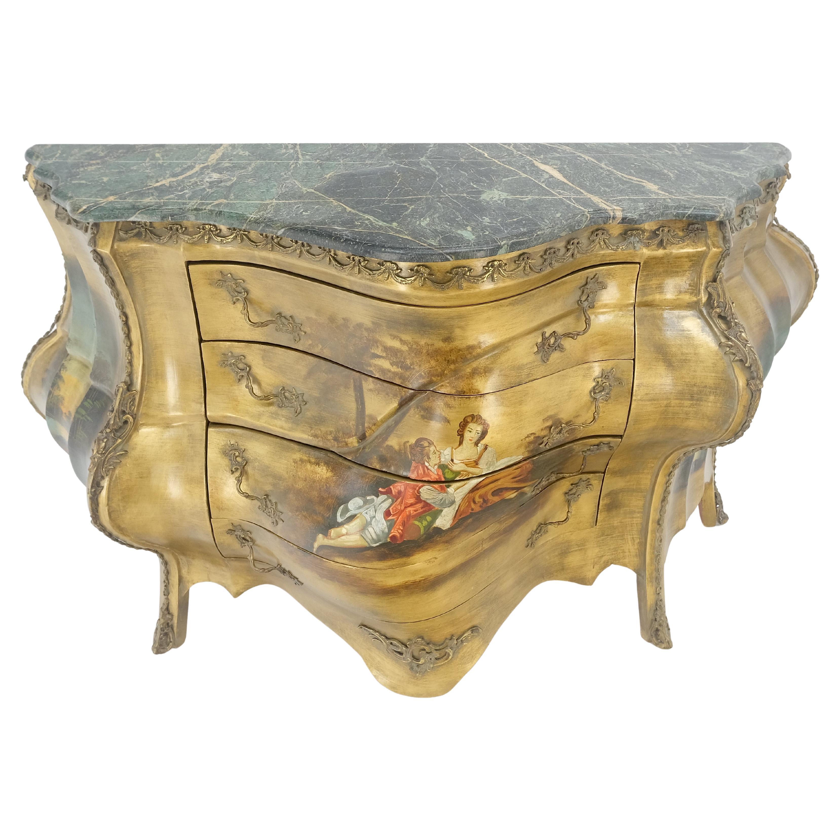 Venetian Italian Bombe Style Painted Marble Top 3 Drawers Dresser MINT!
