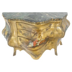 Commode italienne vénitienne bombée avec 3 tiroirs et dessus en marbre peint, MINT !