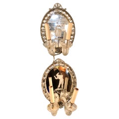 Venetian Italian Etched Mirrored Candle Wall Lights or Sconces, a Pair, Two-Arm
