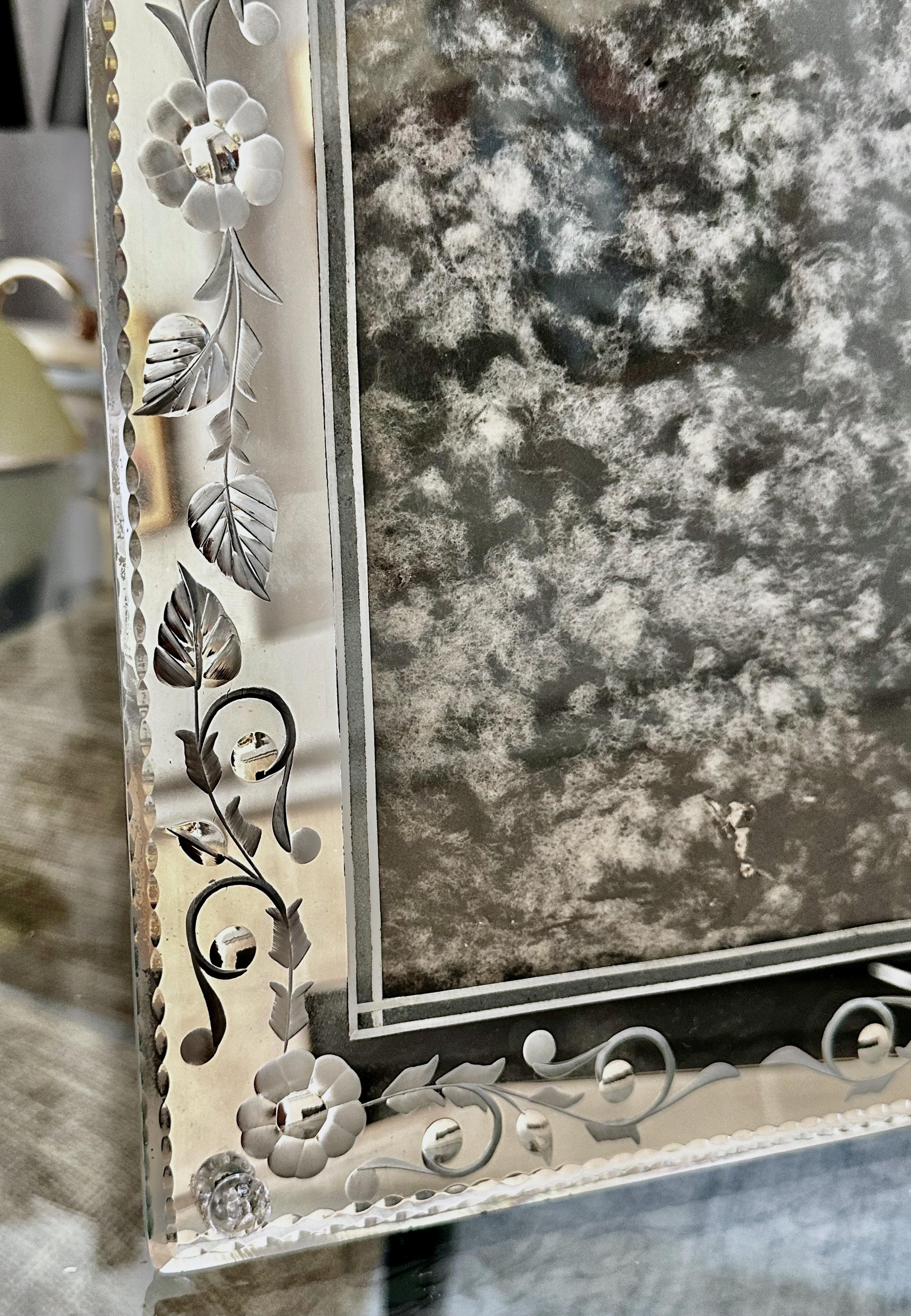 Venetian Italian Etched Mirrored Table Picture Frame For Sale 8