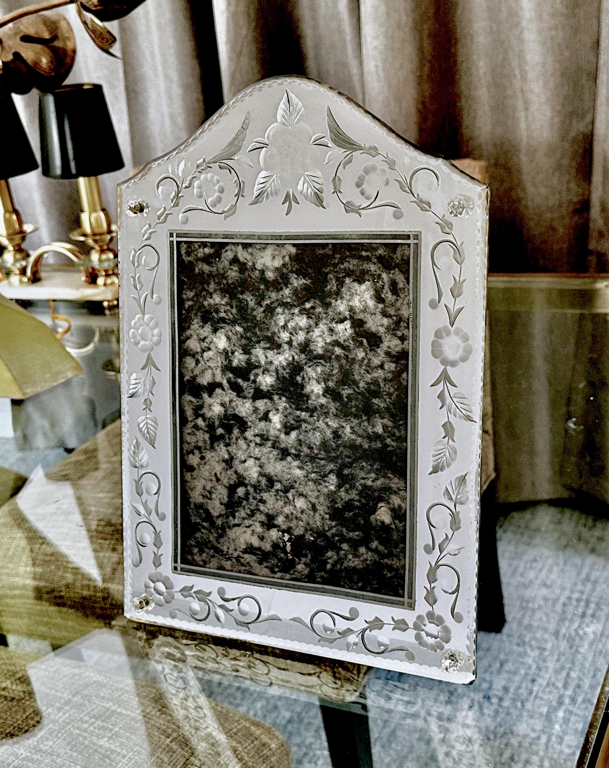 Venetian Italian Etched Mirrored Table Picture Frame For Sale 12
