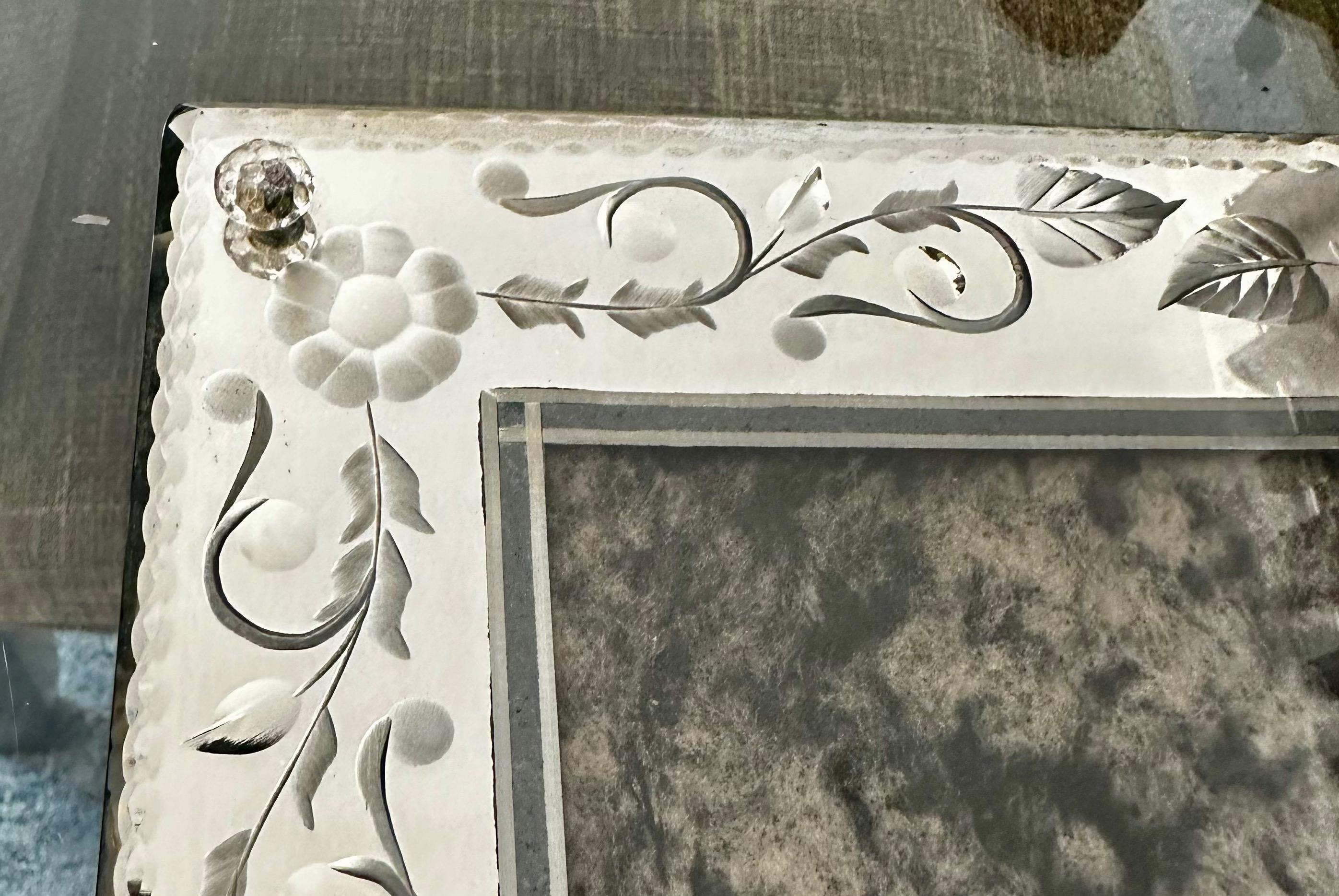 Venetian Italian Etched Mirrored Table Picture Frame For Sale 2