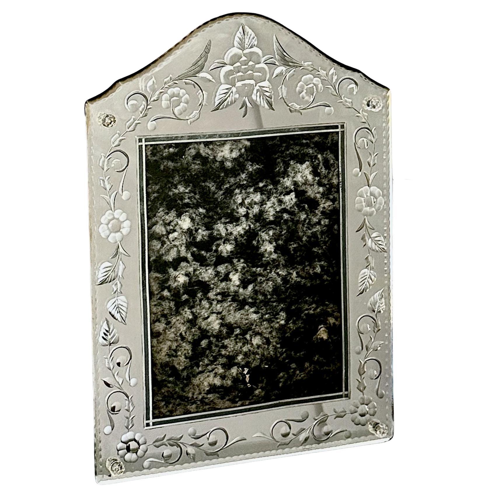 Venetian Italian Etched Mirrored Table Picture Frame For Sale