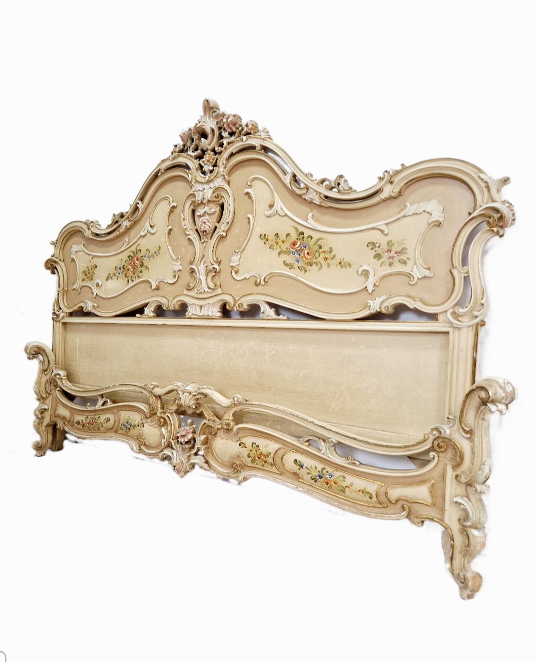 This Venetian Style Super King Size Bed was sourced from Italy, the bed exudes a sense of elegance and charm, perfect for those looking to add a touch of luxury to their bedroom. The hand carved wood headboard and footboard, along with the lacquered