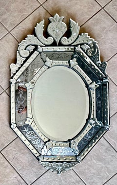 Venetian Italian Octagonal Etched Wall Mirror
