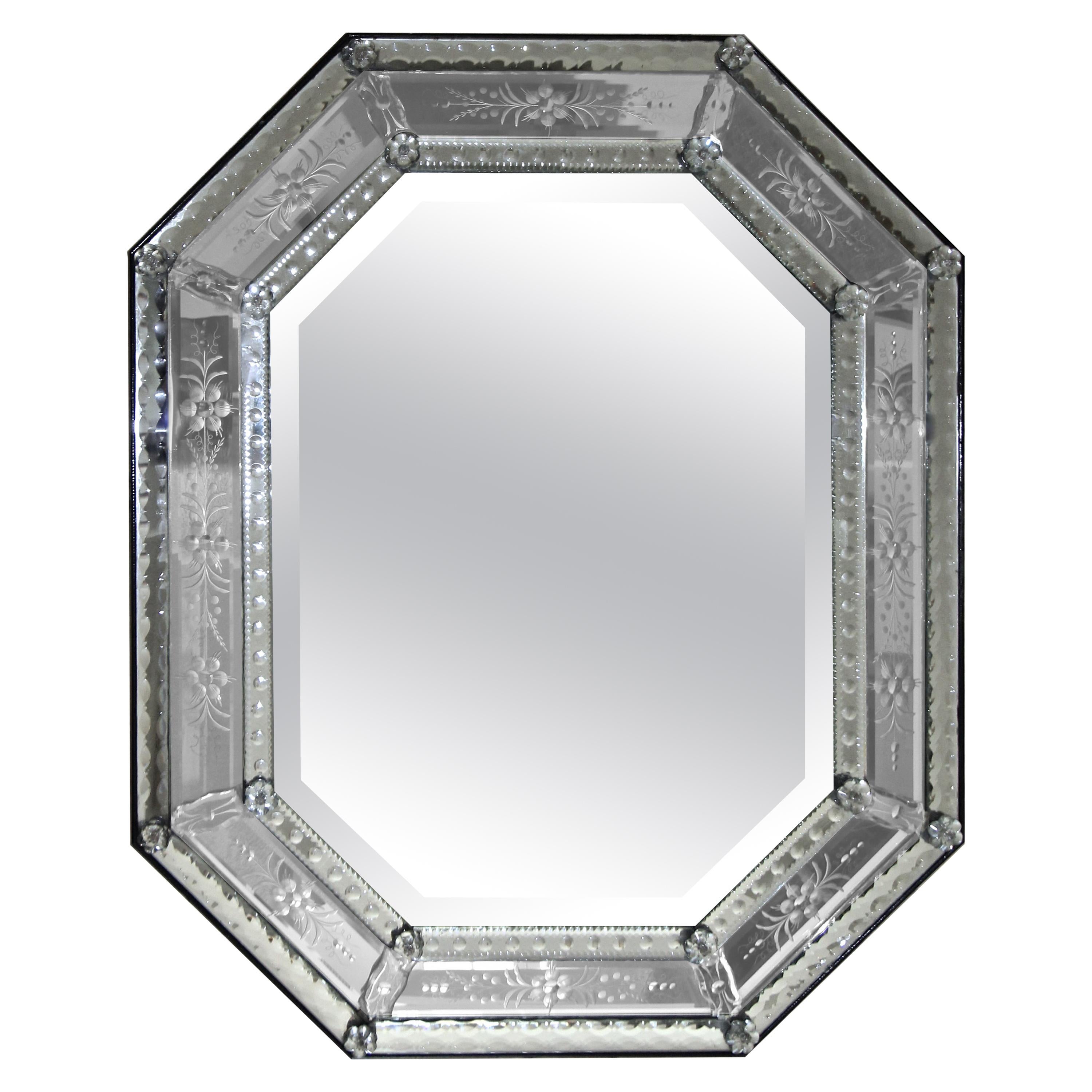 Venetian Italian Octagonal Etched Wall Mirror