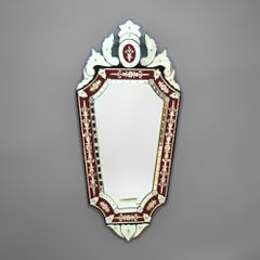 Venetian Italian Renaissance Polychrome & Etched Glass Mirror C 20th