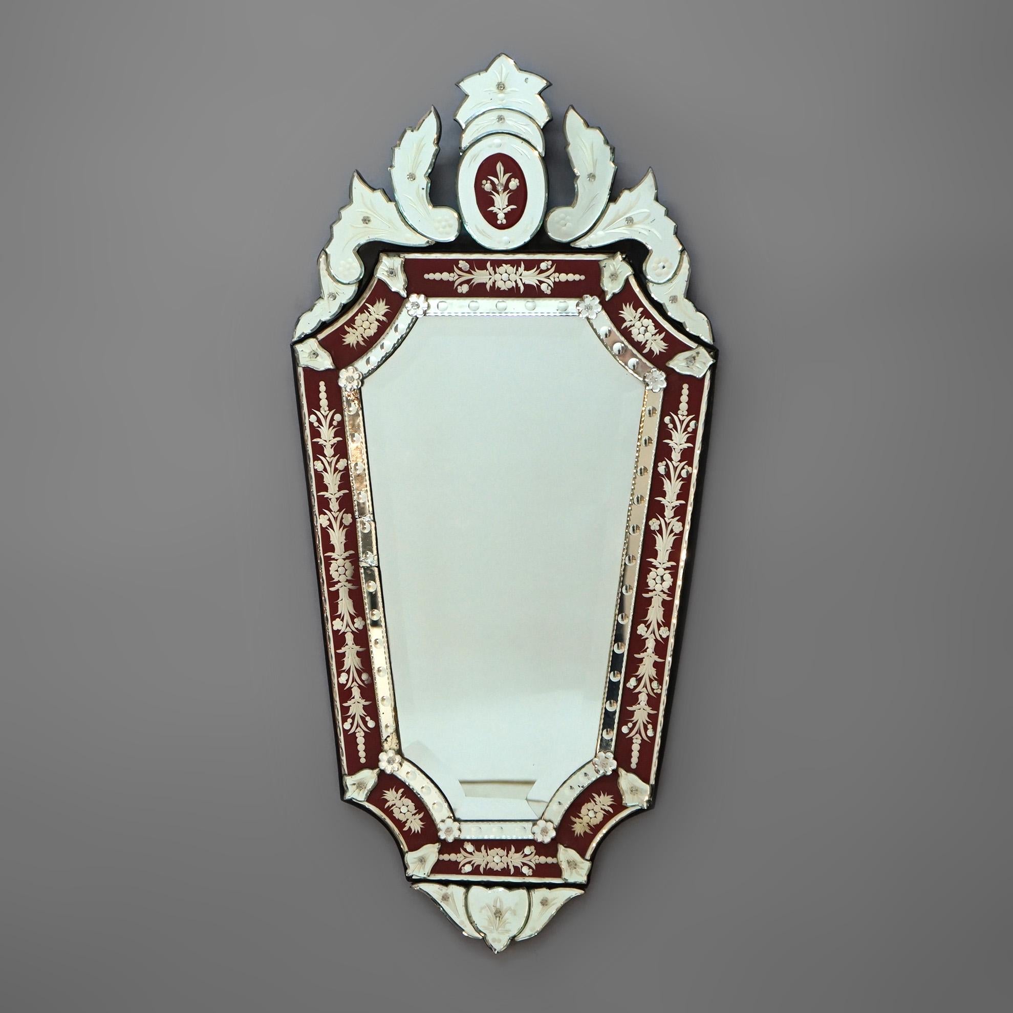 Venetian Italian Renaissance Polychrome & Etched Glass Mirror C 20th In Good Condition In Big Flats, NY