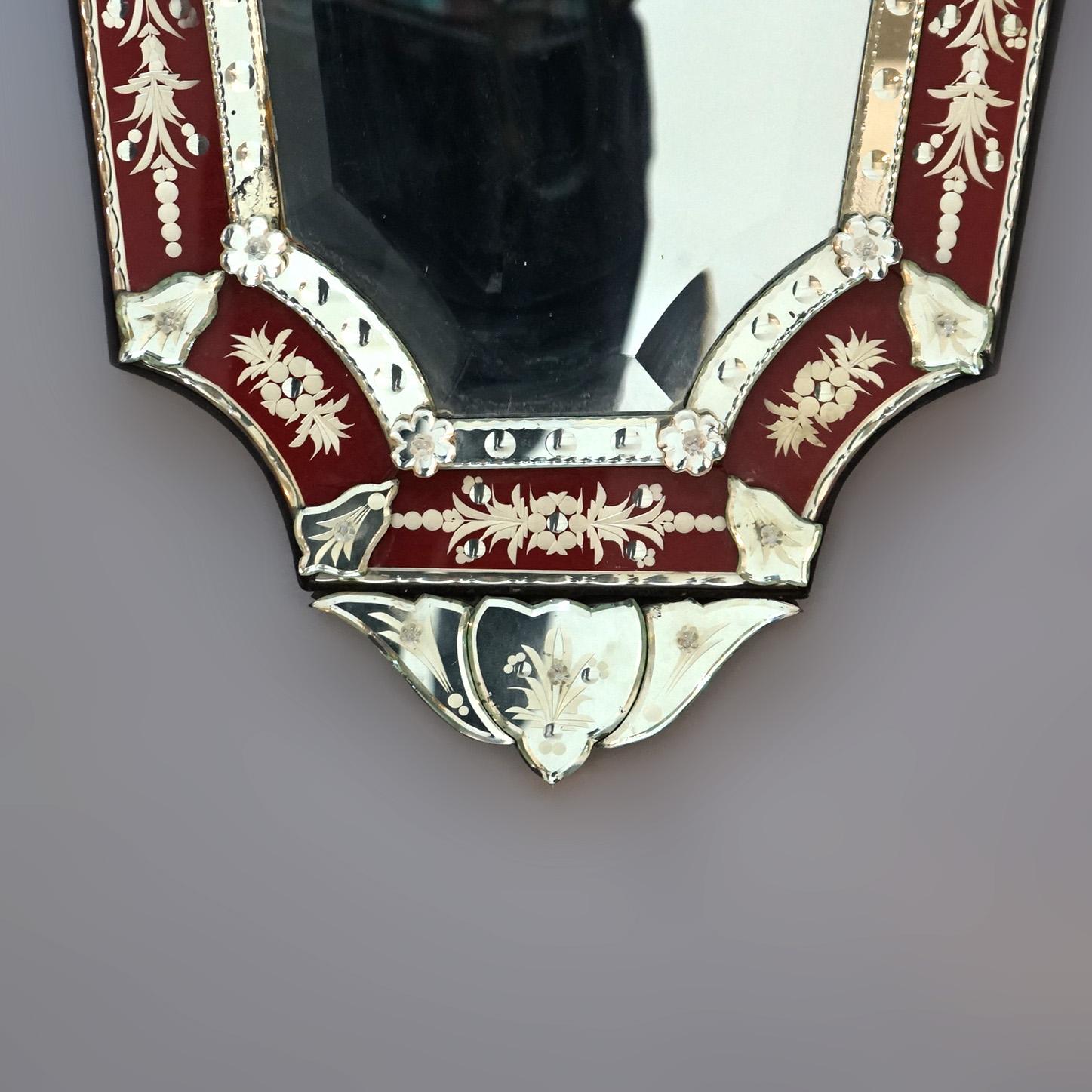 20th Century Venetian Italian Renaissance Polychrome & Etched Glass Mirror C 20th