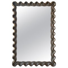 Venetian Italian Silver & Gold Gilt Wood Gesso Scalloped Ruffle Wall Mirror