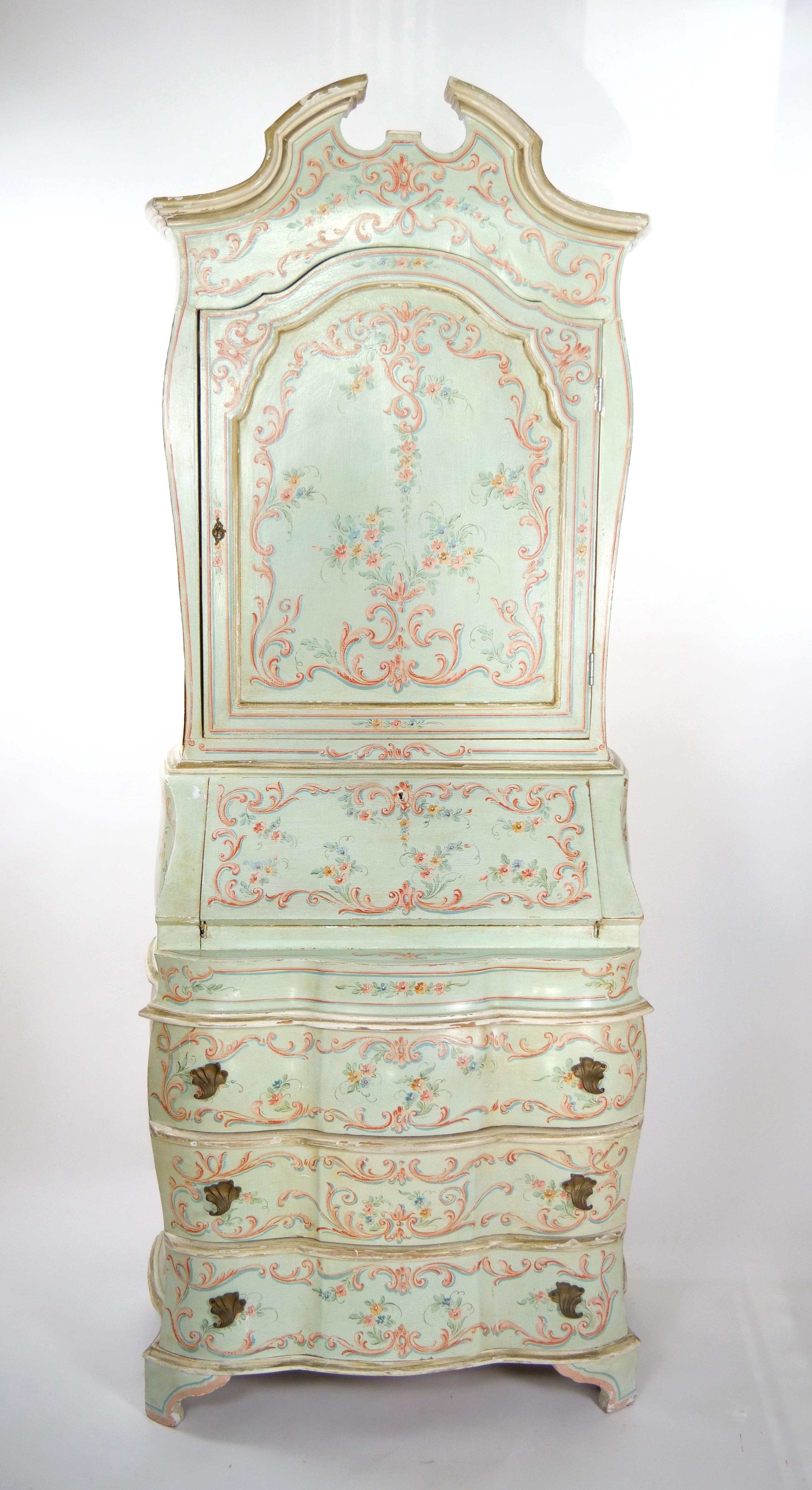 Venetian Italian Style Polychrome Secretary Bookcase For Sale 10