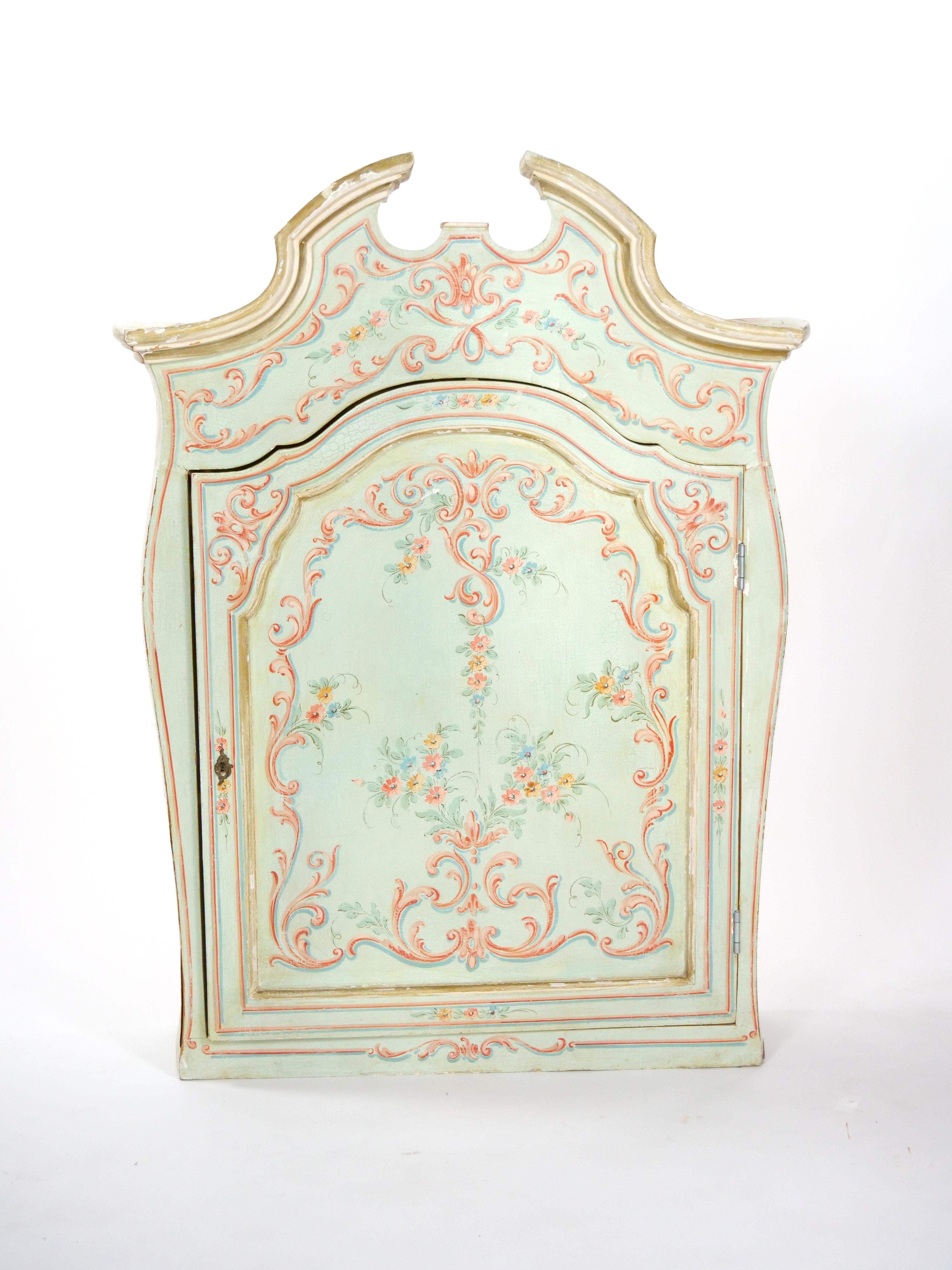 Wood Venetian Italian Style Polychrome Secretary Bookcase For Sale