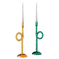 Venetian Knot- Mouth-blouwn Murano glass candle holder GREEN