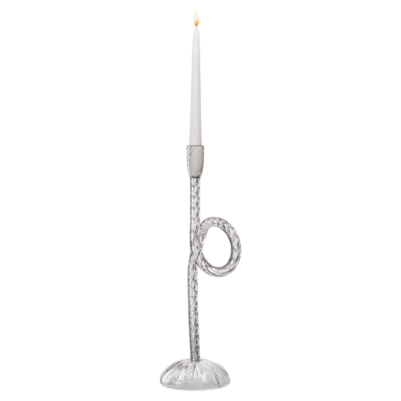 Venetian  Knot -Mouth-Blown Murano Glass Candle Holder Clear For Sale