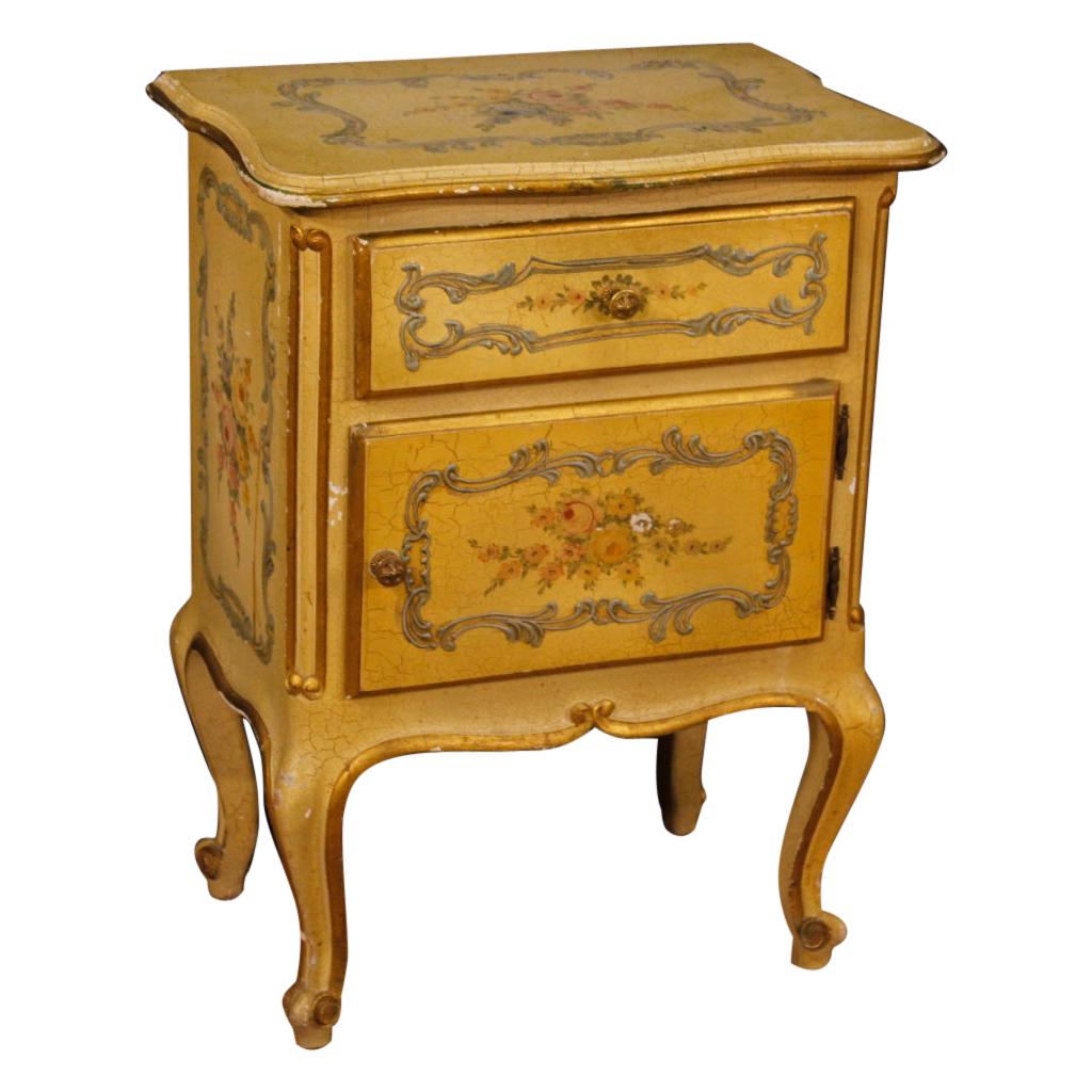 Venetian Lacquered, Painted and Gilded Bedside Table, 20th Century For Sale