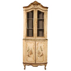 Venetian Lacquered, Painted and Gilded Corner Cabinet