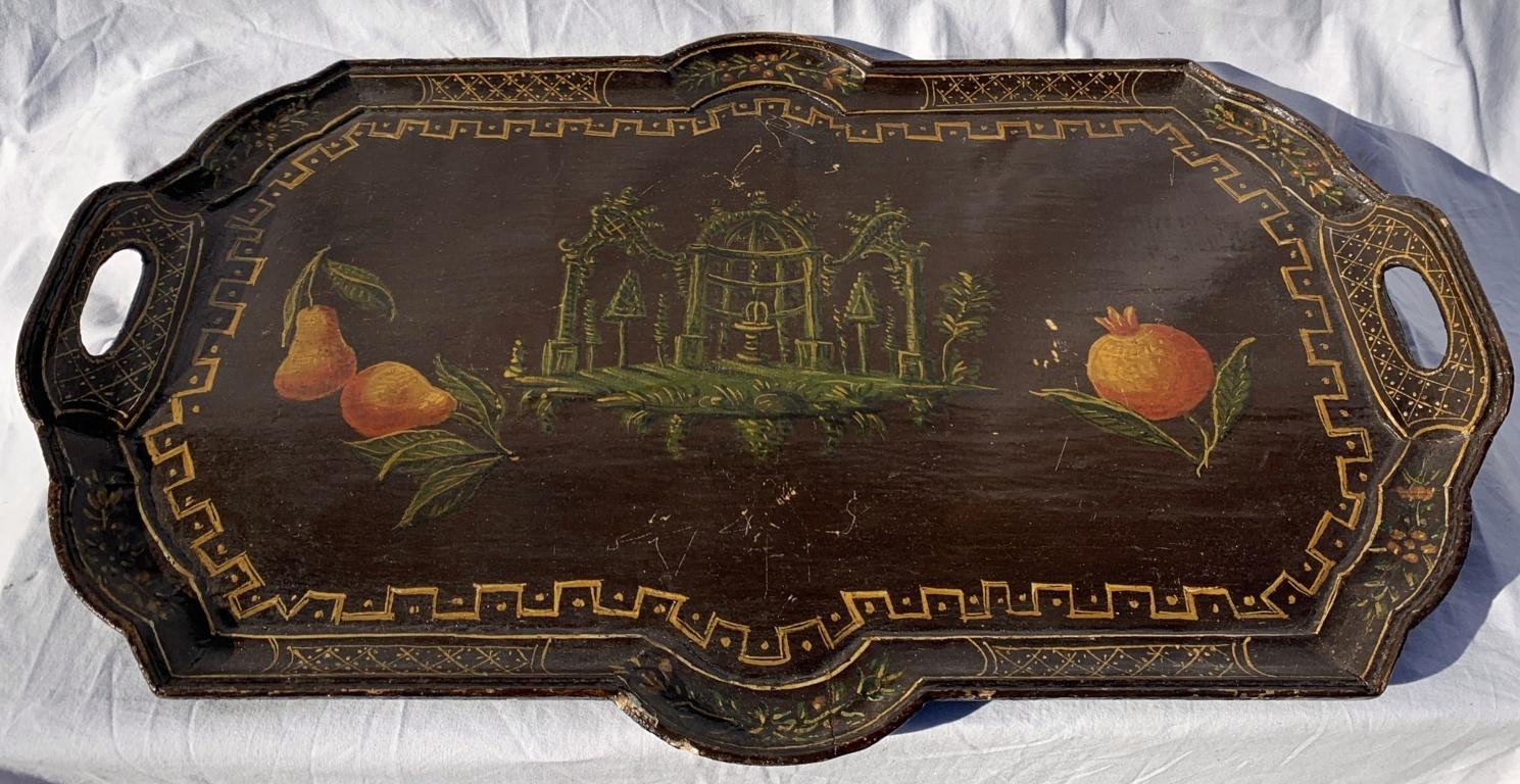 Venetian Lacquered Wood Tray, Venice 18th Century, Rococo Painted For Sale 7