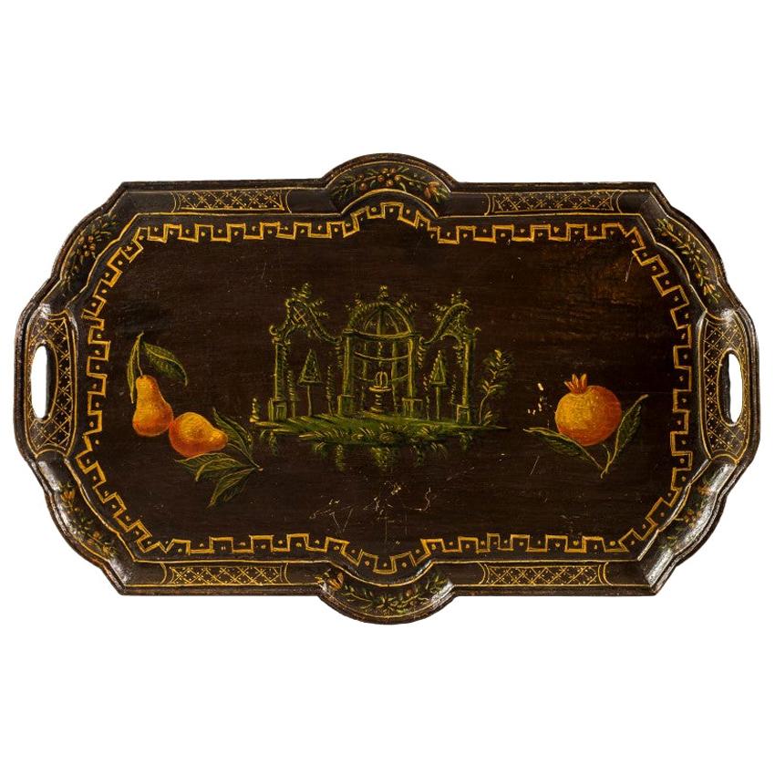 Venetian Lacquered Wood Tray, Venice 18th Century, Rococo Painted For Sale