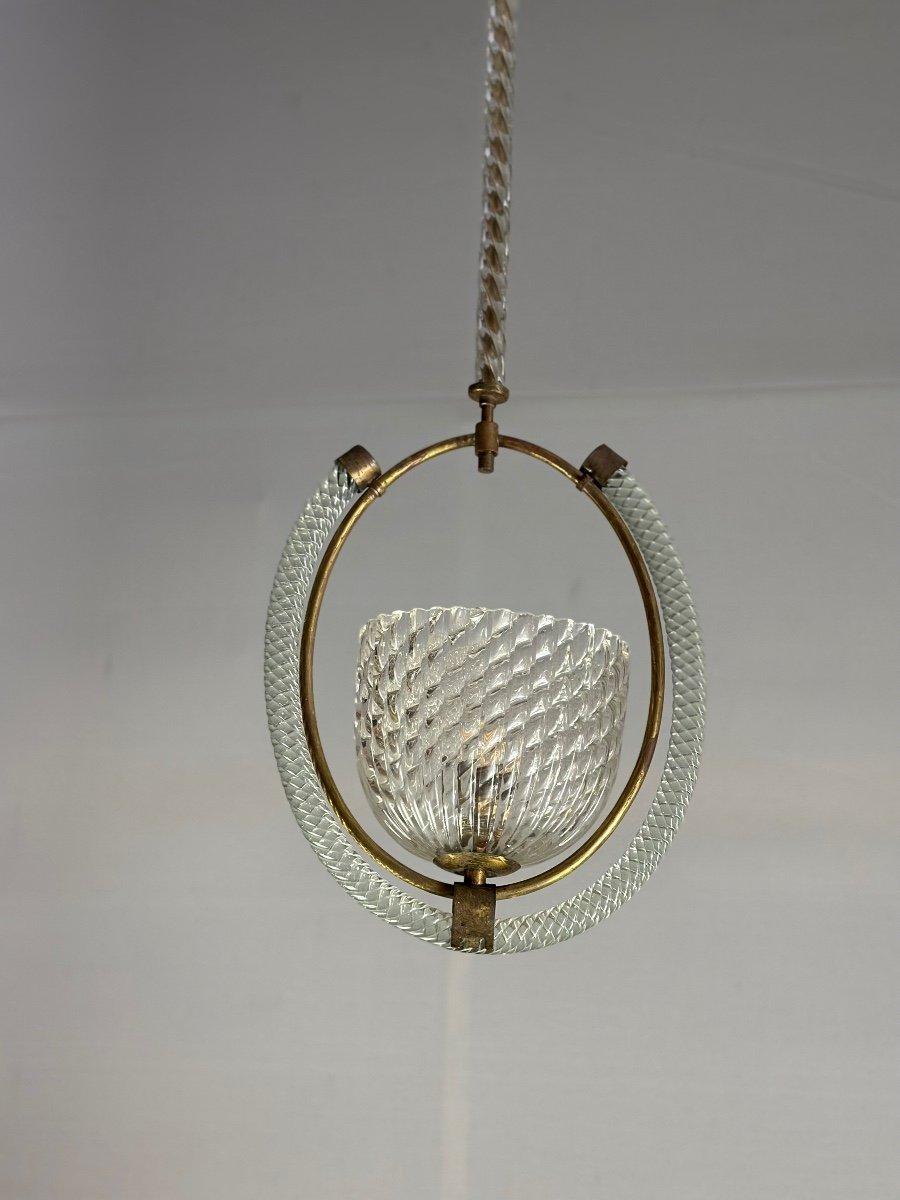 Mid-Century Modern Venetian Lantern In Murano Glass And Brass Circa 1950 For Sale