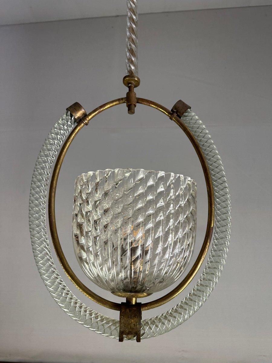 Italian Venetian Lantern In Murano Glass And Brass Circa 1950 For Sale