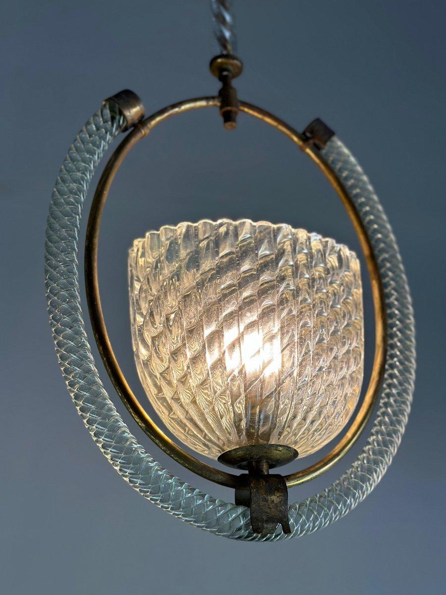 Metal Venetian Lantern In Murano Glass And Brass Circa 1950 For Sale